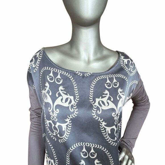 Thomas Wylde Scull Graphic Long Sleeve Oversized Tunic Silk Dress – Gray S /M (0 - Picture 2 of 14
